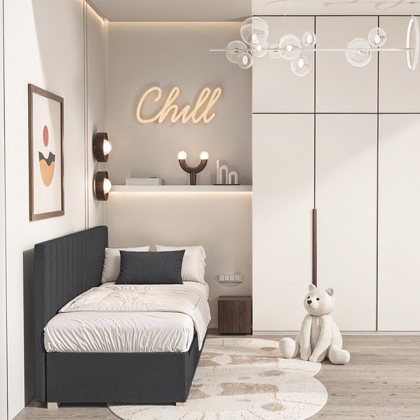 Tumesinine lastevoodi koos madratsiga koos hoiuruumiga 90x200 cm Chill – Ghado-image-1