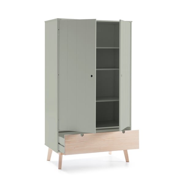 Roheline laste riidekapp männipuidust jalgadega Kiara - Marckeric-image-3