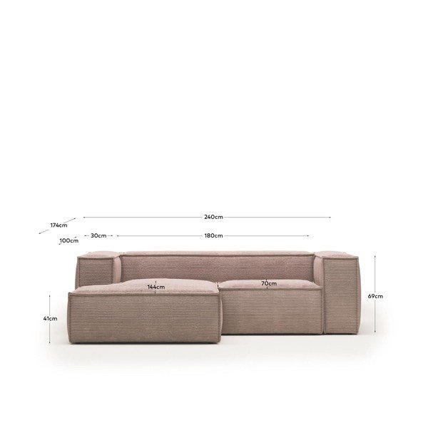 Heleroosa corduroy nurgadiivan (vasakpoolne nurk) Blok - Kave Home-image-4