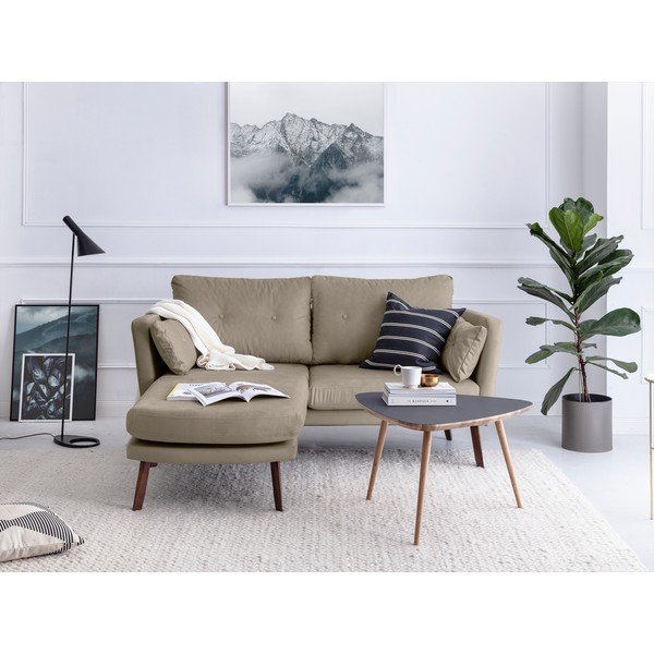 Tmavě béžová třímístná pohovka Mazzini Sofas Elena, s lenoškou na levém rohu-image-1