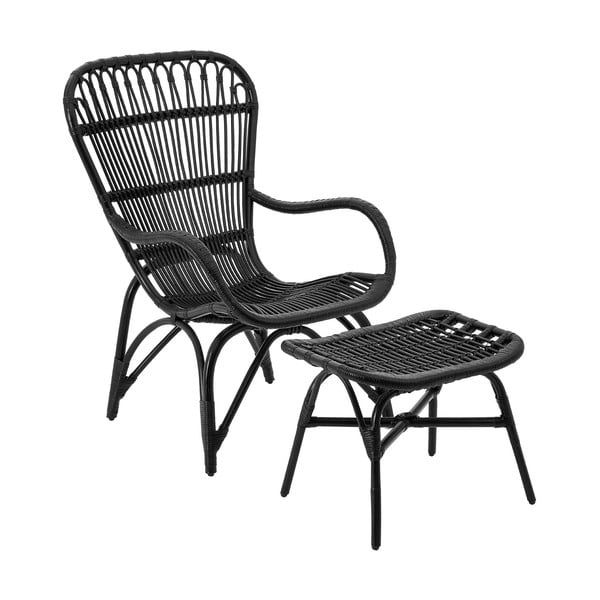 Černá relaxační židle z ratanu s podnožkou Premier Housewares Havana