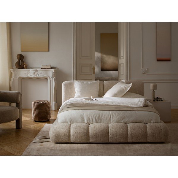 Sinepivärvi polsterdatud kaheinimesevoodi koos panipaiga ja voodipõhjaga 200x200 cm Solange - Micadoni-image-1