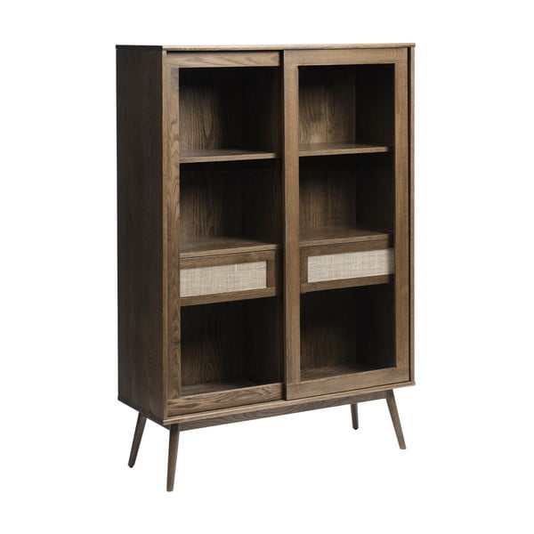 Tumepruun tammespooniga lükandustega vitriinkapp 110x160 cm Barrali - Unique Furniture-image-2