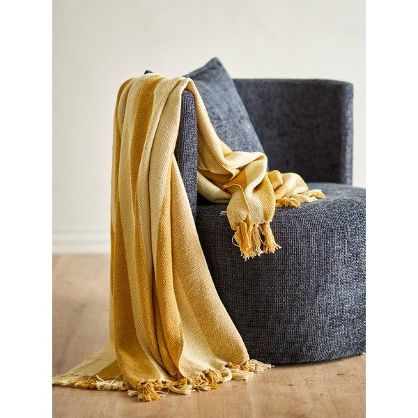 Kollane taaskasutatud puuvillast tekk 130x160 cm Frello - Bloomingville-image-1