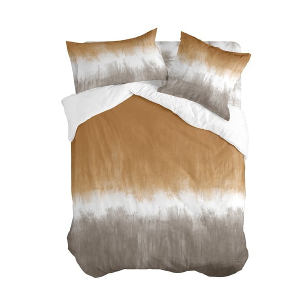 Valge-pruun puuvillane voodikate üheinimesevoodile 140x200 cm Tie dye - Blanc