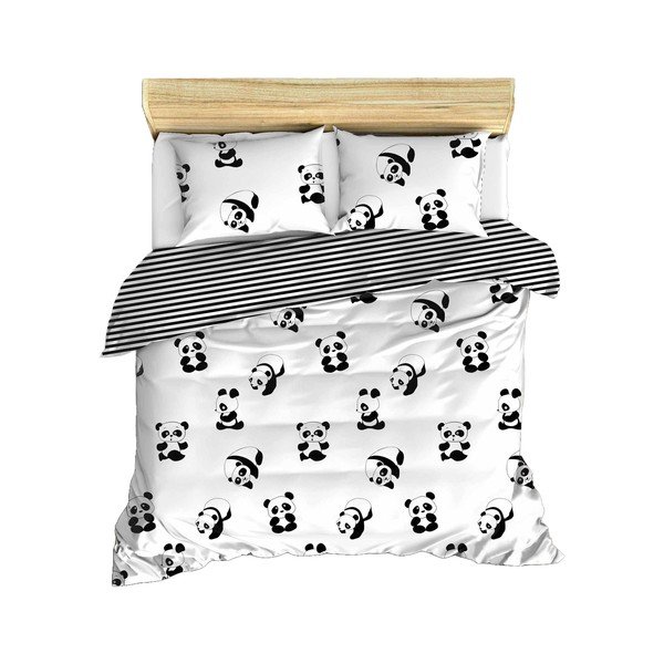 Must-valge laste voodipesu kaheinimesevoodile 200x200 cm Panda - Mijolnir