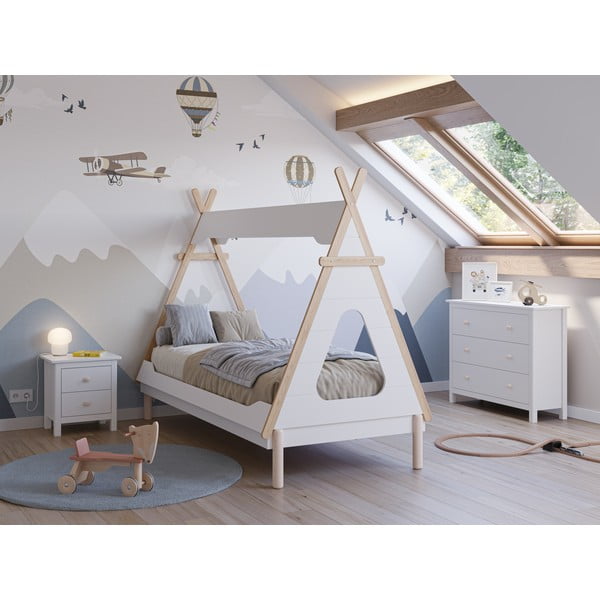 Valge männipuidust lastevoodi 90x190 cm Nora - Marckeric-image-1