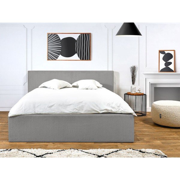 Helehall polsterdatud kaheinimese voodi, millel on riiulid 160x200 cm ja panipaik Nihad - Bobochic Paris-image-2