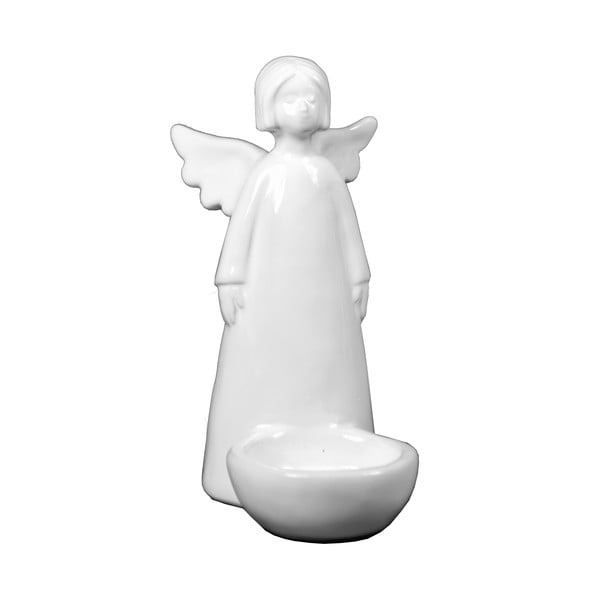 Bílý svícen na čajovou svíčku ve tvaru anděla Ego Dekor