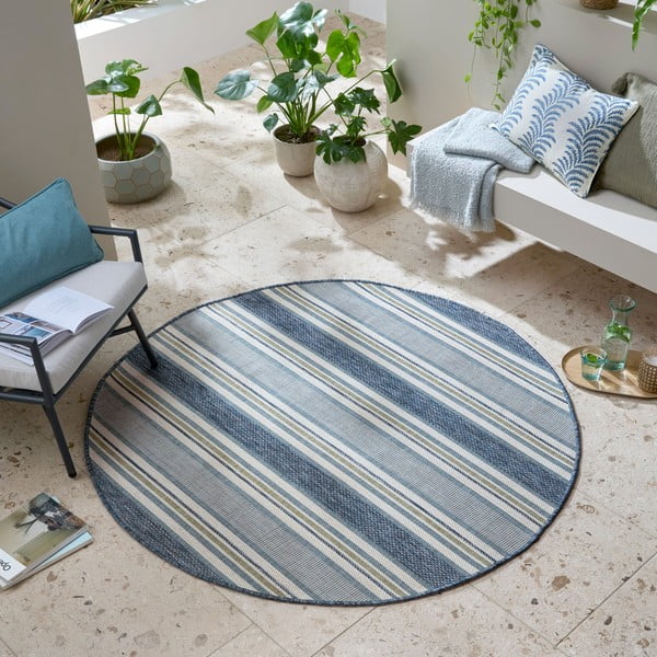 Roheline-sinine ümmargune sise- ja välisvaip ø 160 cm Roma Stripe - Flair Rugs-image-1