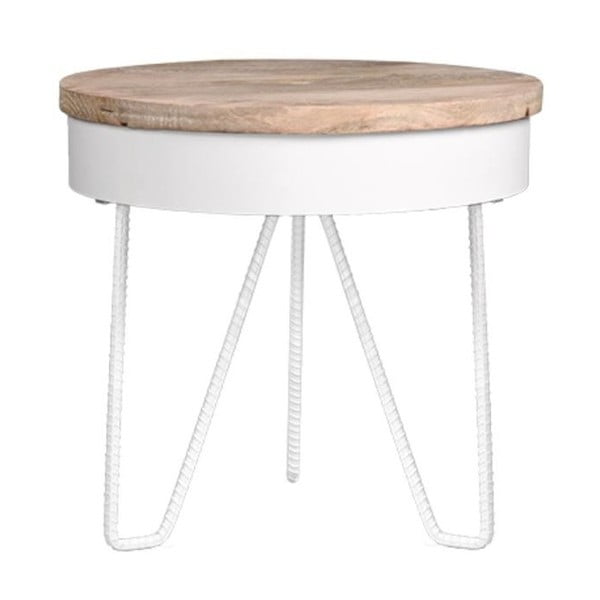 Bílý příruční stolek s dřevěnou deskou LABEL51 Saran