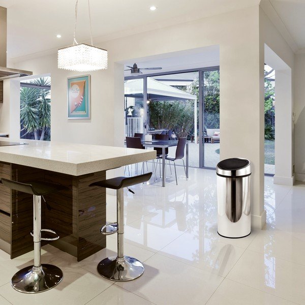 Läikiv hõbedane puutetundlik terasest prügikast 30 l - MSV-image-1