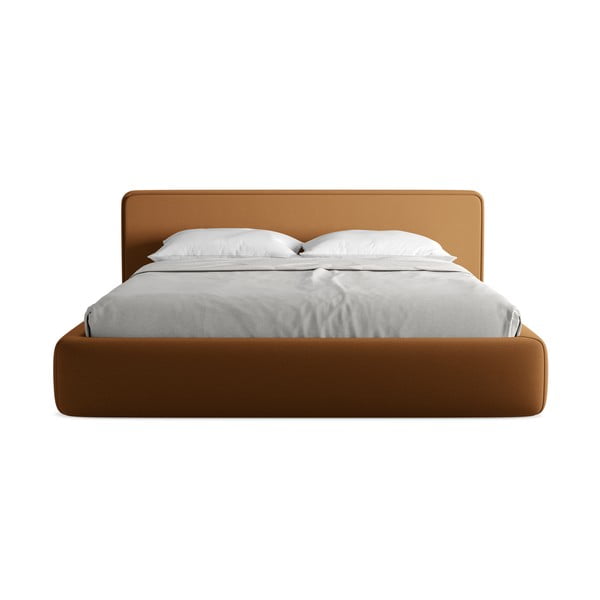 Terrakottapunane polsterdatud kaheinimesevoodi koos voodipõhja ja panipaigaga 180x200cm Kiana - Makamii-image-4