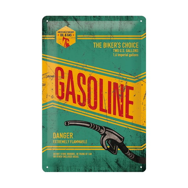 Retro plechová cedule Gasoline, 20x30 cm