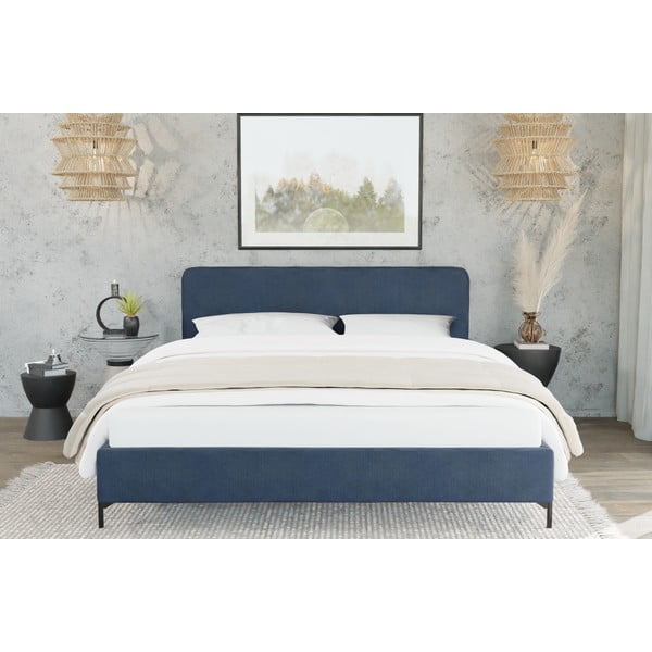 Tumesinine polsterdatud kaheinimesevoodi koos voodipõhjaga 200x200 cm Barker - Ropez-image-3