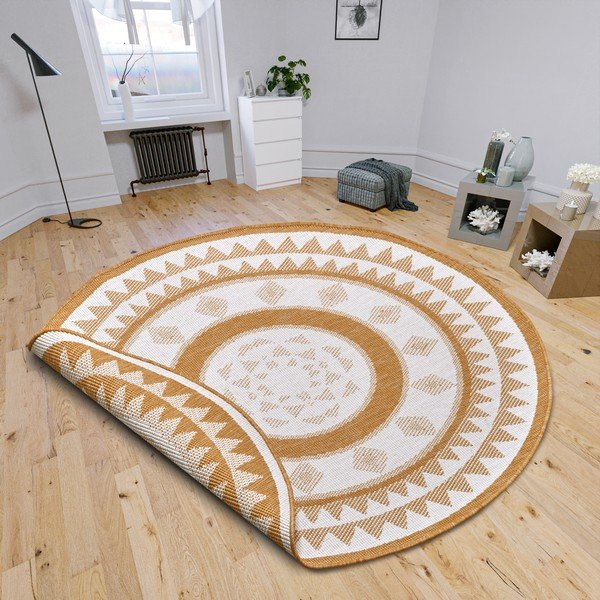 Ookerkollane-valge ümmargune õuevaip ø 140 cm Jamaica - NORTHRUGS-image-1