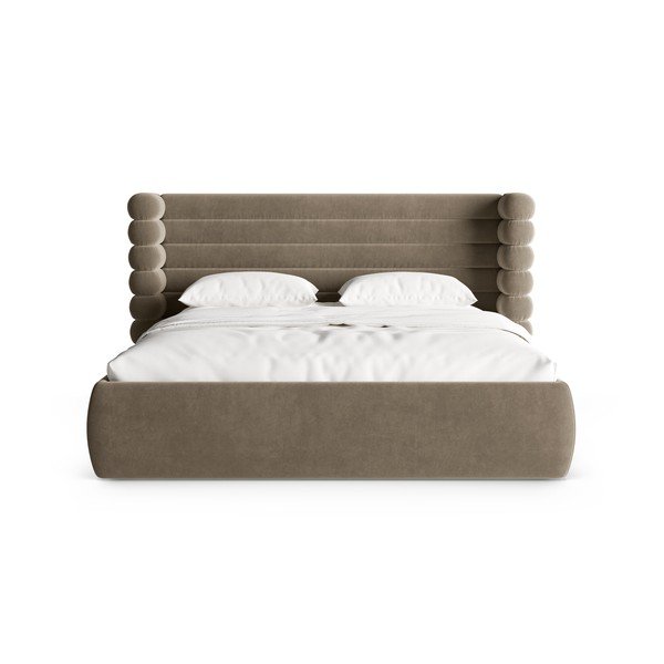 Taupe polsterdatud kaheinimesevoodi koos panipaiga ja voodipõhjaga 200x200 cm Mount - Micadoni-image-4