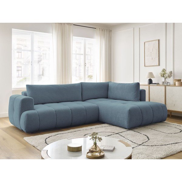 Sinine diivanvoodi/panipaigaga nurgadiivan (parem nurk/L-kujuline) Fuji - Bobochic Paris-image-1