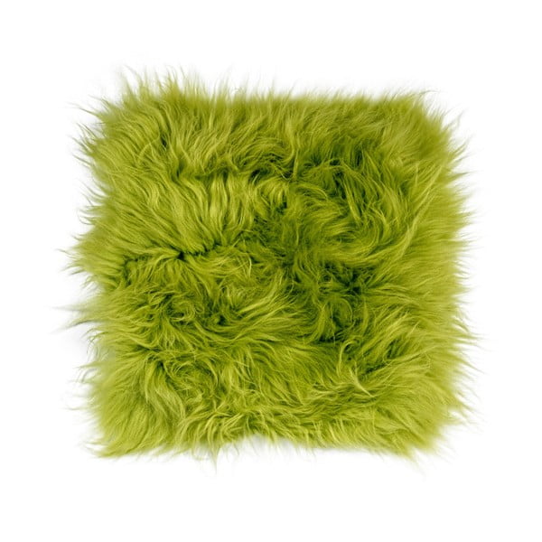 Zelený kožešinový podsedák s dlouhým chlupem Apple Green, 37 x 37 cm