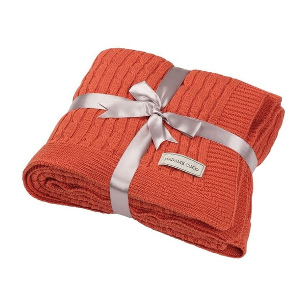 Oranžová bavlněná deka Madame Coco Knitty, 130 x 170 cm