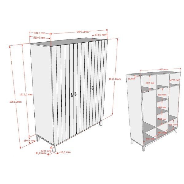 Beež laste riidekapp 149x196x58 cm Sezane - Vipack-image-3
