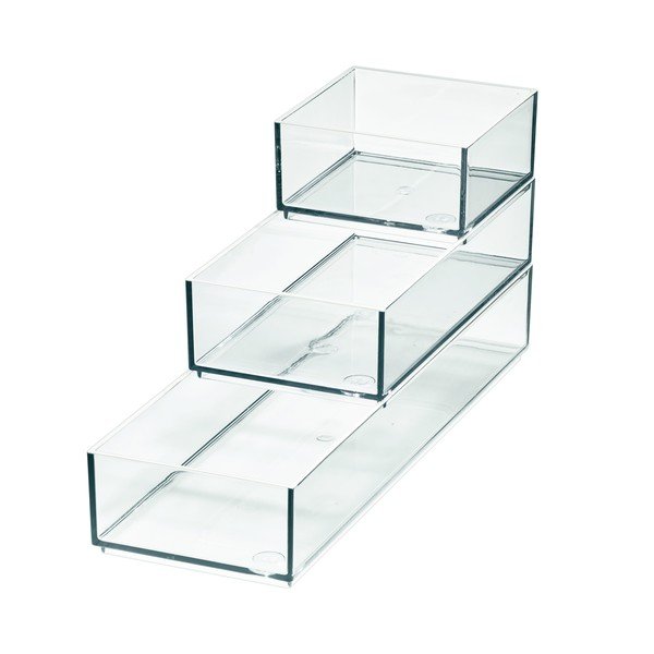 Taaskasutatud plastist vannitoa korraldajad kosmeetikatoodete jaoks 3 komplektis Stack & Slide - iDesign-image-2