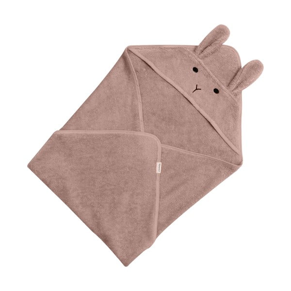 Roosa-pruun puuvillane beebirätik koos kapuutsiga 75x75 cm Rabbit - Kindsgut-image-3
