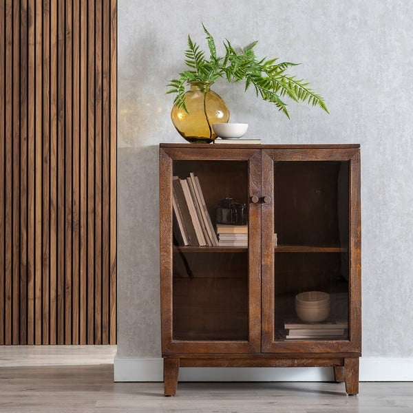 Pruun mangopuidust vitriinkapp 80x100x40 cm Ravi - Ixia-image-1