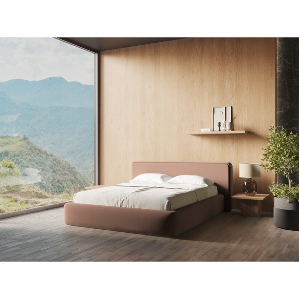 Heleroosa polsterdatud kaheinimesevoodi koos voodipõhja ja panipaigaga 180x200cm Kiana - Makamii-image-1