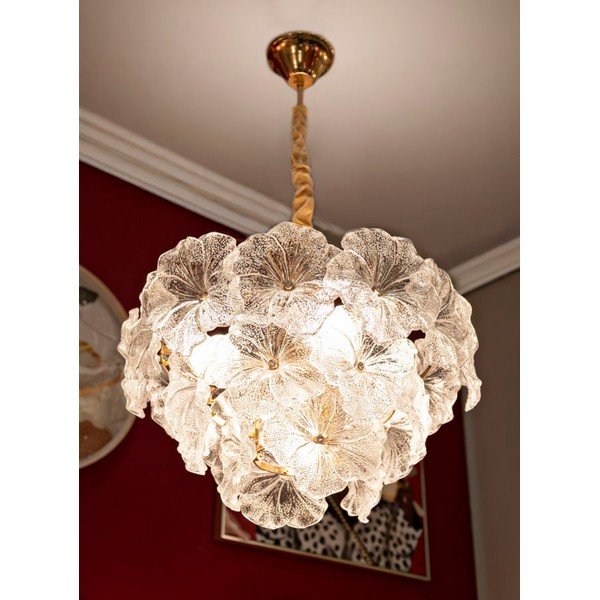Kuldse värvi metallist ripplamp klaasist varjuga, läbimõõduga 47 cm Ibiscus - Mauro Ferretti-image-1