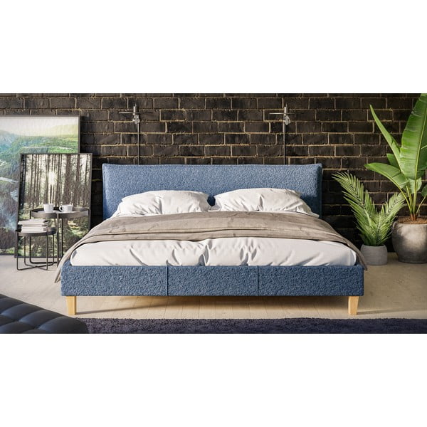 Sinine kaheinimese pehmendusega voodi koos võrega 180x200 cm Tina - Ropez-image-1