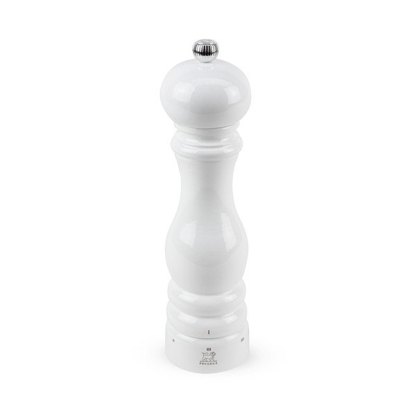 Bílý mlýnek na sůl z bukového dřeva Peugeot Paris, výška 22 cm