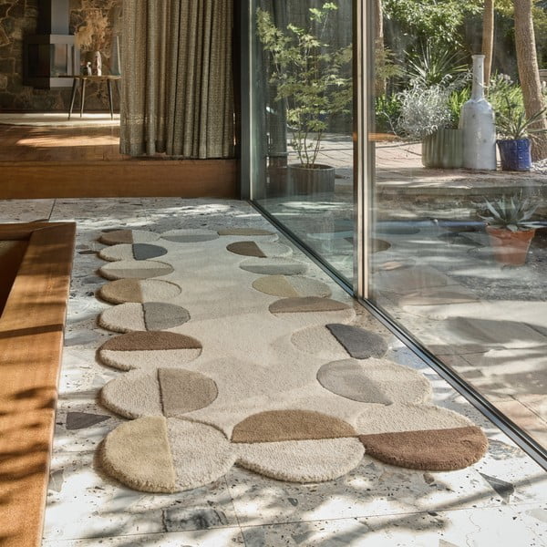 Hallikasbeež käsitsi kootud villane vaip 80x230 cm Mia Scallop Frame - Flair Rugs-image-1