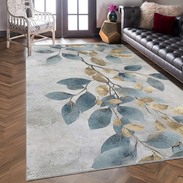 Helesinine-kuldne pestav vaip 160x230 cm Golden Leaves - Mila Home-image-3