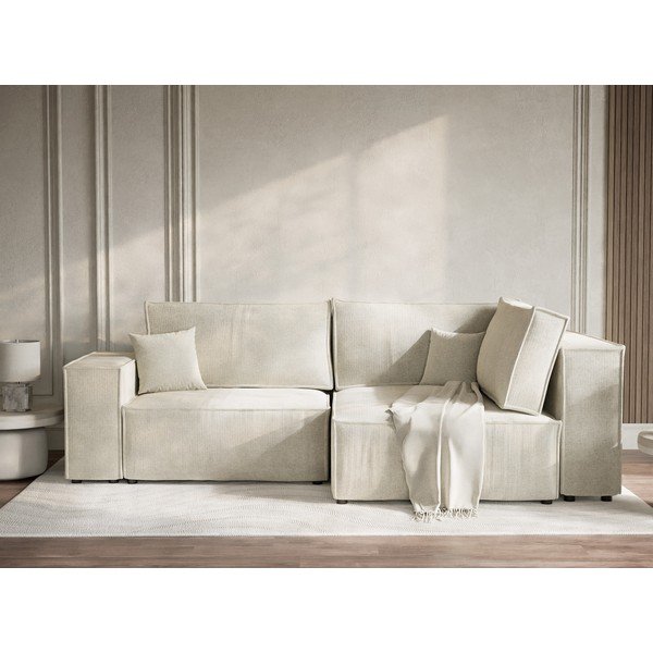 Kreemjas šenilldiivanvoodi/panipaigaga nurgadiivan (parempoolne/L-kujuline) Tonga - Maison de Rêve-image-1