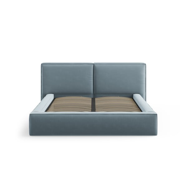 Helesinine polsterdatud sametist kaheinimesevoodi koos voodipõhja ja panipaigaga 200x200 cm Arendal - Cosmopolitan Design-image-3