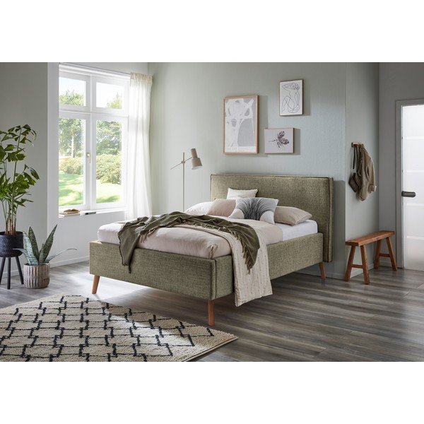 Tumeroheline polsterdatud kaheinimesevoodi koos voodipõhjaga 140x200 cm Riva – Meise Möbel-image-1