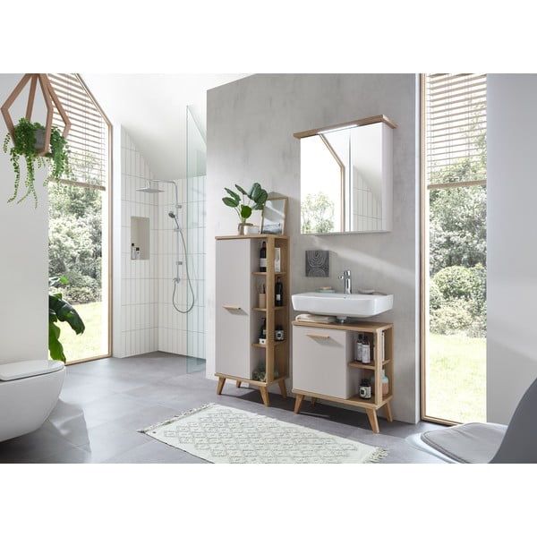 Kreem tammespoonist kõrge vannitoakapp 50,5x128 cm Quickset 966 - Pelipal-image-3