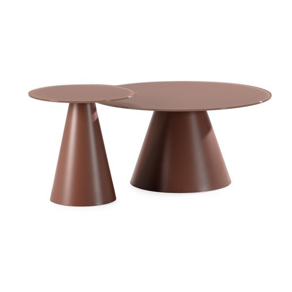 Pruunid ümmargused kohvilauad klaasist pealispinnaga, 2 tk komplektis ø 80 cm, Vida - MOME-image-2