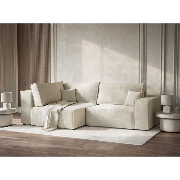 Kreemjas šenilldiivanvoodi/panipaigaga nurgadiivan (vasak nurk/L-kujuline) Tonga - Maison de Rêve-image-4