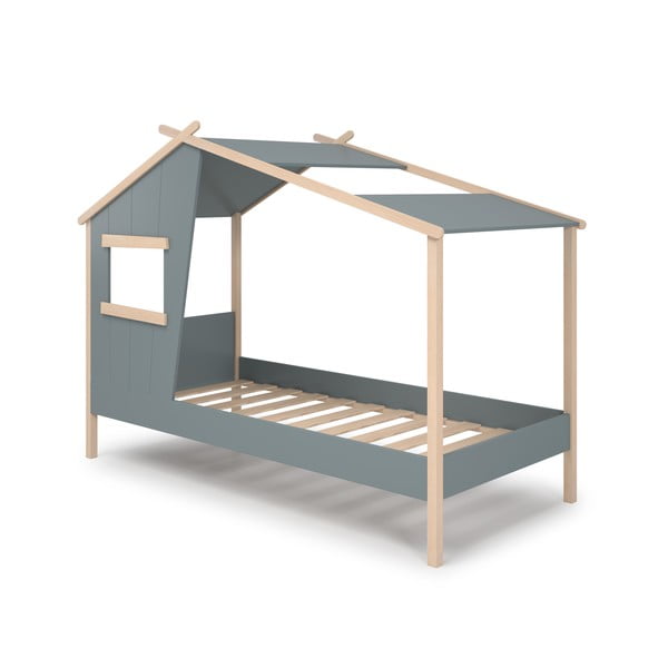 Hallikasroheline männipuidust majakujuline lastevoodi koos voodipõhjaga 90x190 cm Luba – Marckeric-image-3