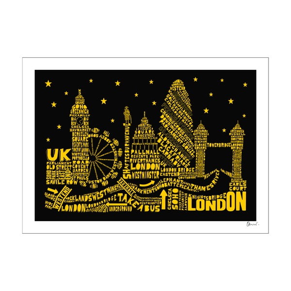 Plakát London Black&Yellow, 50x70 cm