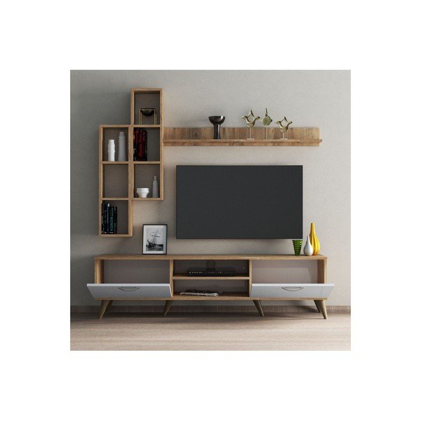 Valge/puiduvärvi männispooniga TV-komplekt 180x48x35 cm Veronica – Kalune Design-image-3