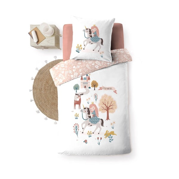 Valge-roosa puuvillane laste voodipesu üheinimesevoodile 140x200 cm Lilibelle - douceur d'intérieur-image-4