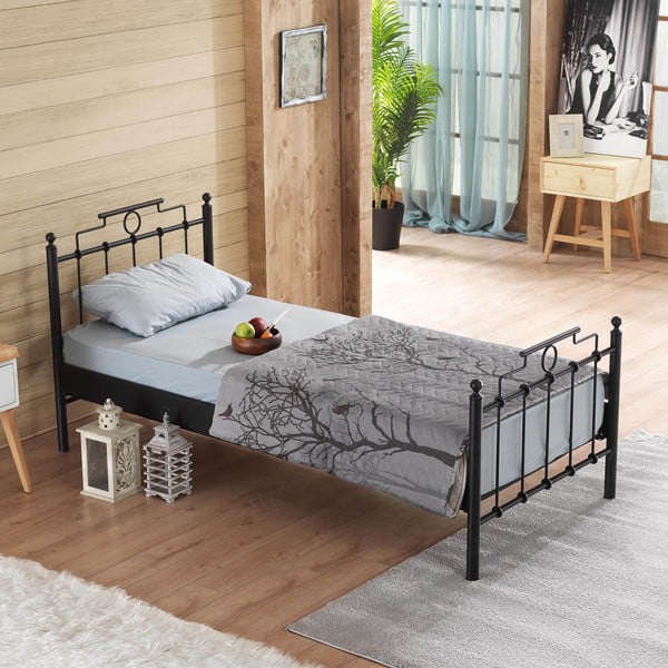 Must metallist üheinimesevoodi koos voodipõhjaga  90x200 cm Hatkus - Kalune Design-image-3