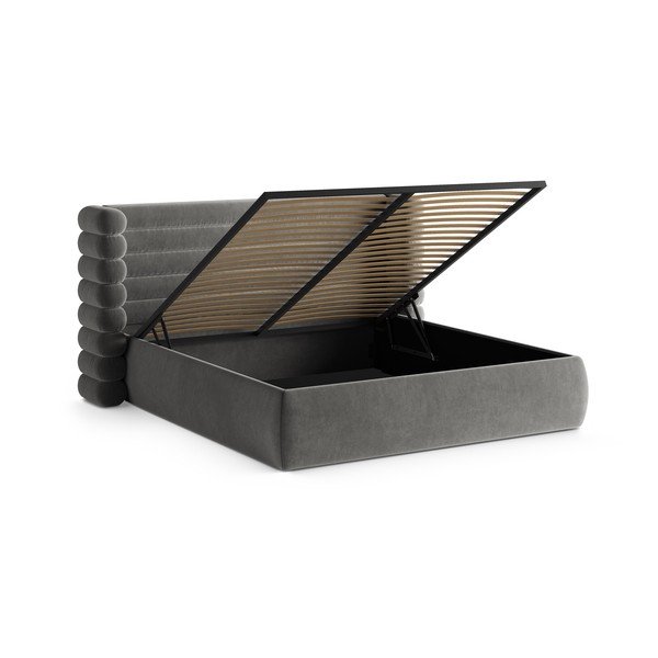 Hall polsterdatud kaheinimesevoodi koos panipaiga ja voodipõhjaga 160x200 cm Mount - Micadoni-image-2