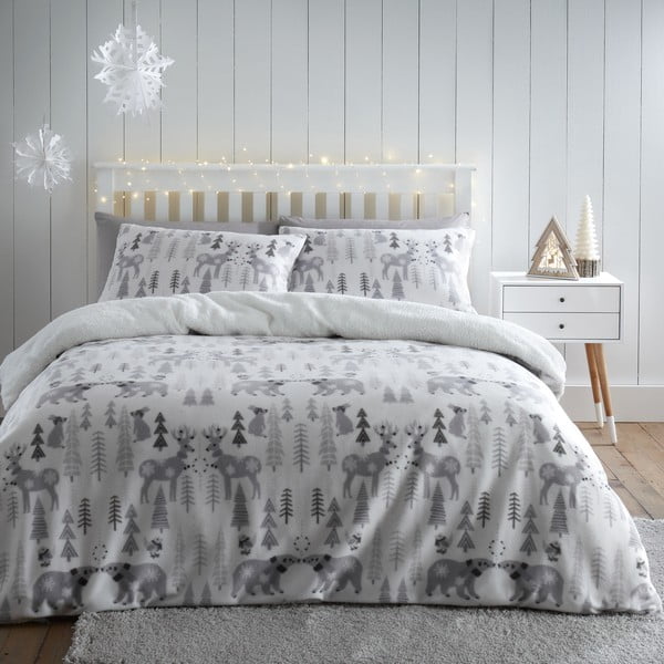 Valge ja hall kahekohaline voodipesu mikroplüüsist 200x200 cm Winter Wonderland - Catherine Lansfield