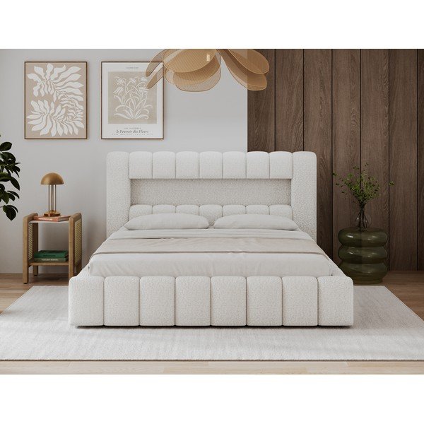 Kreemikas polsterdatud kaheinimesevoodi panipaiga ja liistudest raamiga 160x200 cm Lamica - ELTAP-image-2