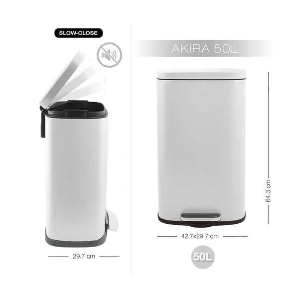 Matt valge terasest prügikast 50 l Akira - Spirella-image-4
