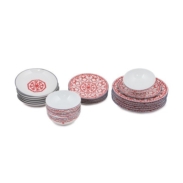24dílný set bílého porcelánového nádobí s červeným vzorem Kütahya Porselen Desen-image-2